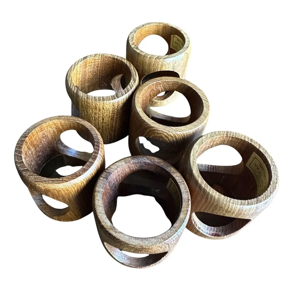 Kemp & Beatley Napkin Rings Burma Teak Wood Set of 6 Vintage MCM Hong Kong